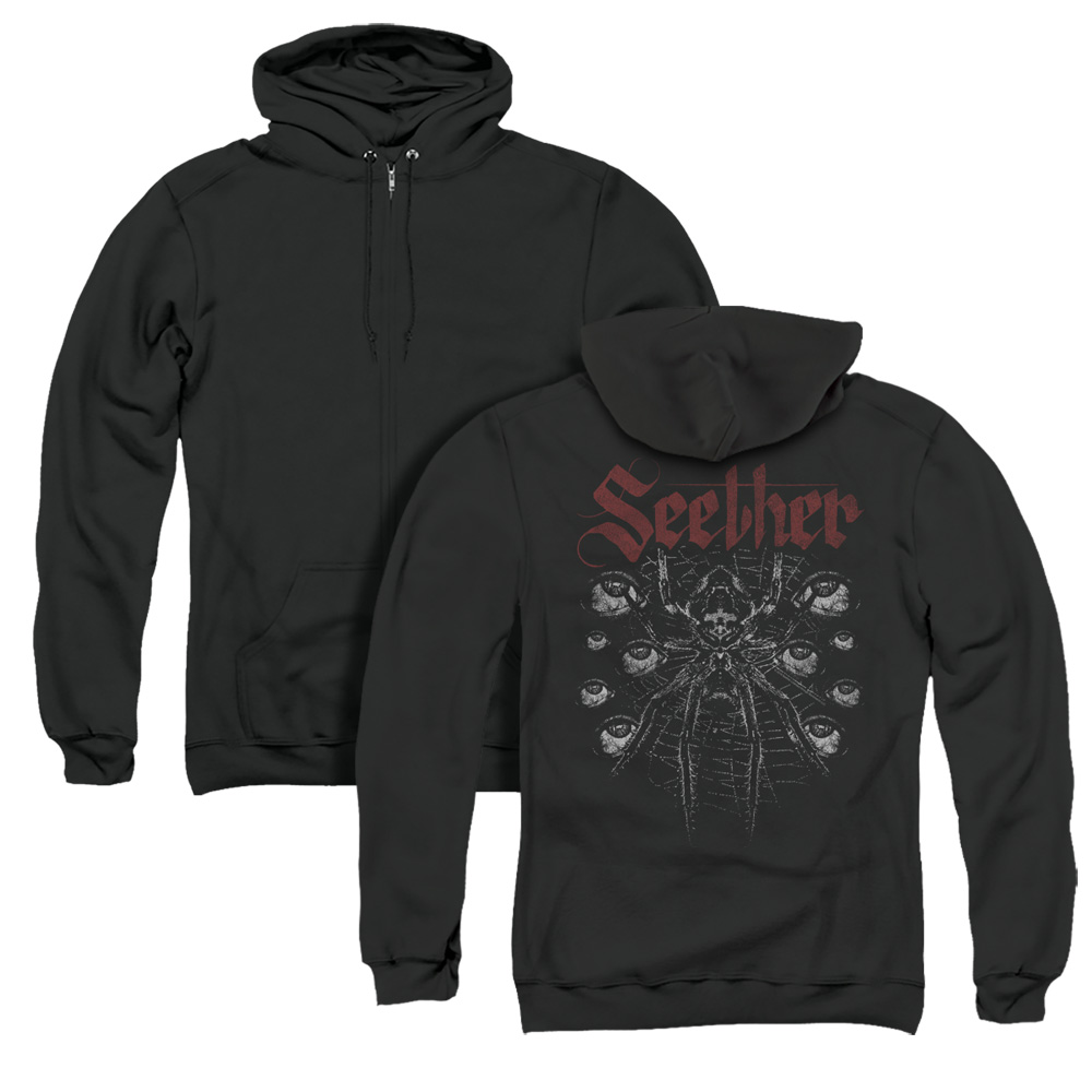 Seether Full Zip Hoodie Spider Black Hoody Back Print