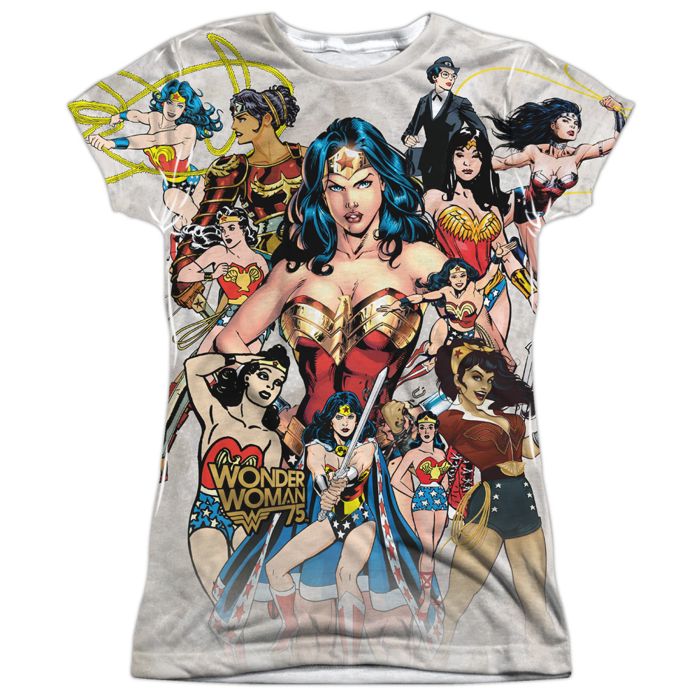 Wonder Woman Collage DC Comics All Over Print Sublimation Junior T Shirt